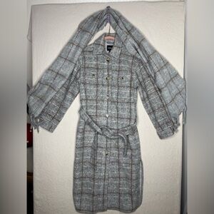 Express women’s XS plaid wool blend coat with scarve